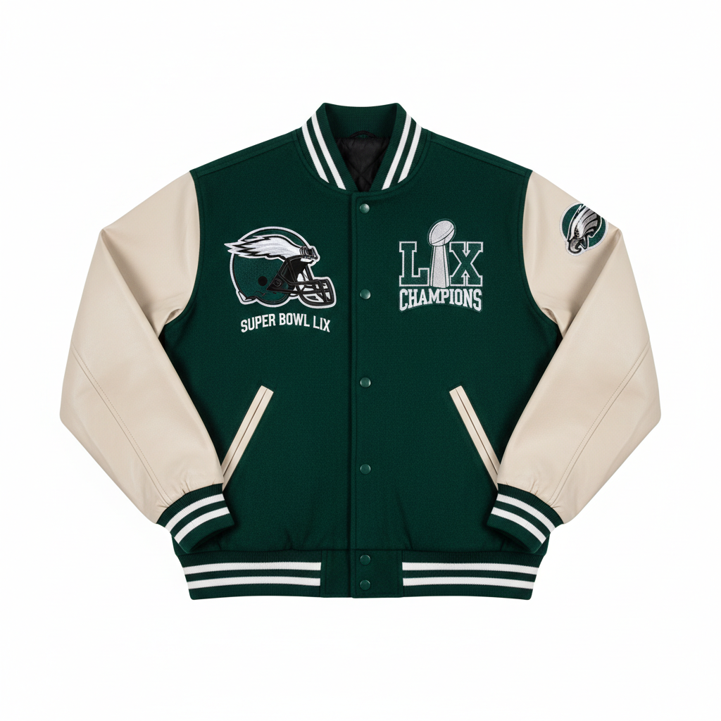 Super Bowl LIX Eagles Midnight Green Wool Varsity Jacket