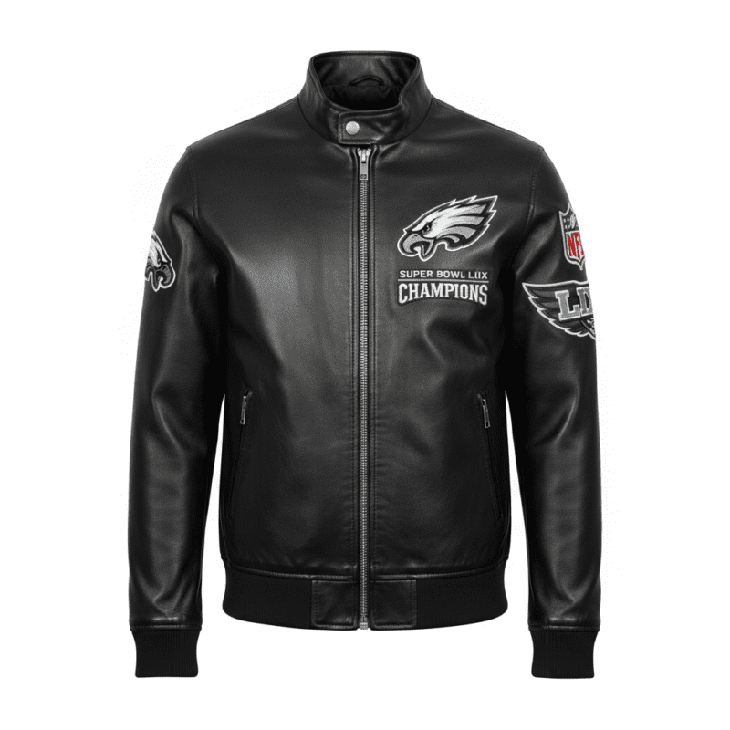 Philadelphia Eagles Black Leather Super Bowl LIX Jacket