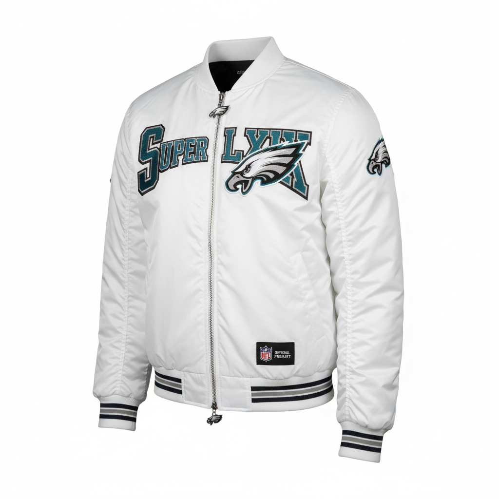 Super Bowl LIX Eagles White Bomber Jacket