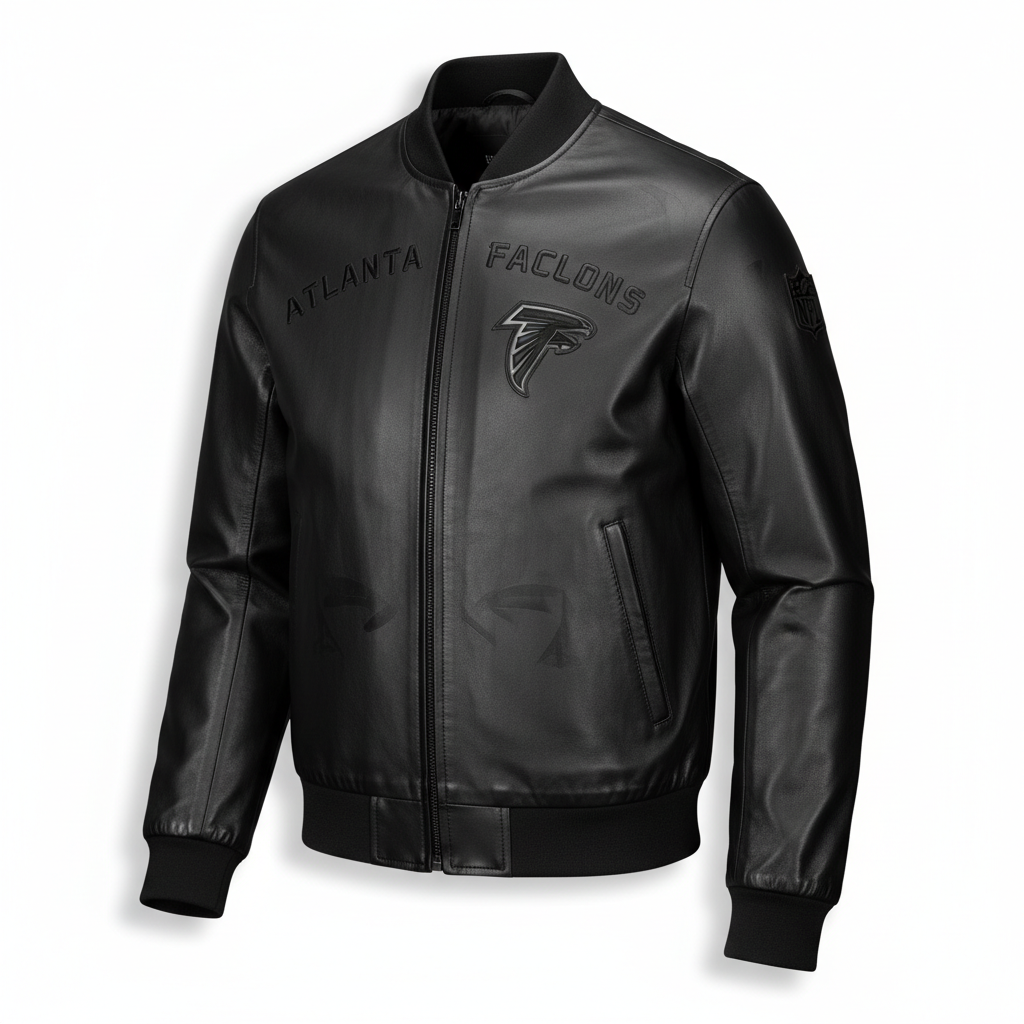 Atlanta Falcons Black Tonal NFL Leather Bomber Jacket