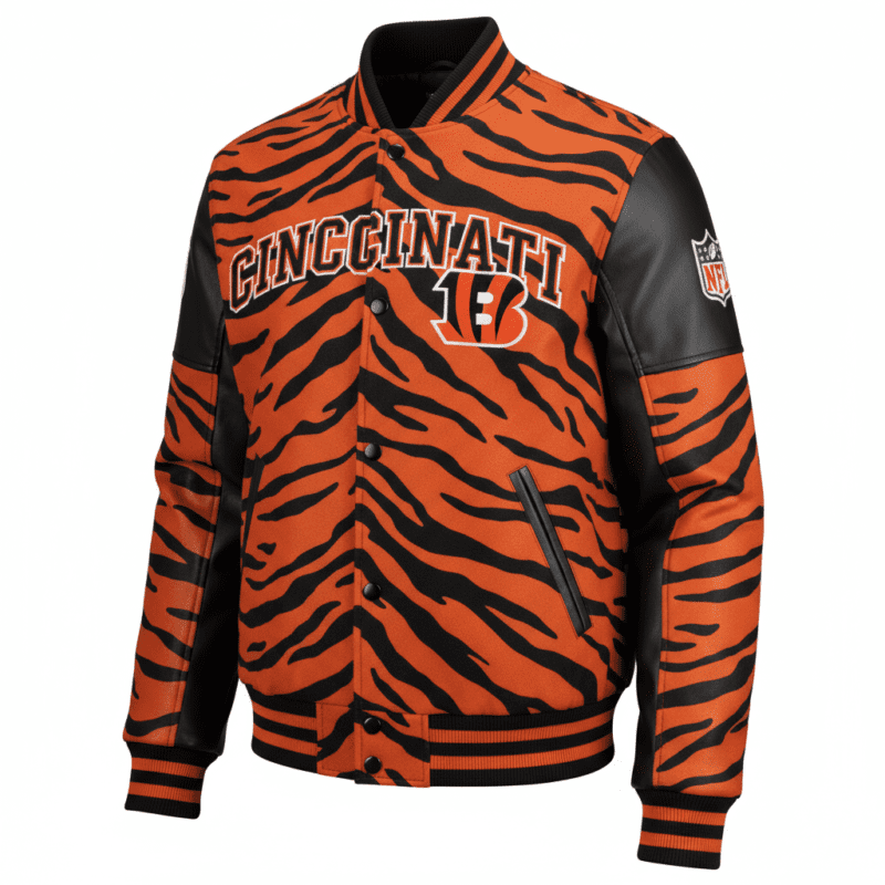 Cincinnati Bengals Black & Orange Tiger Stripe NFL Varsity Jacket