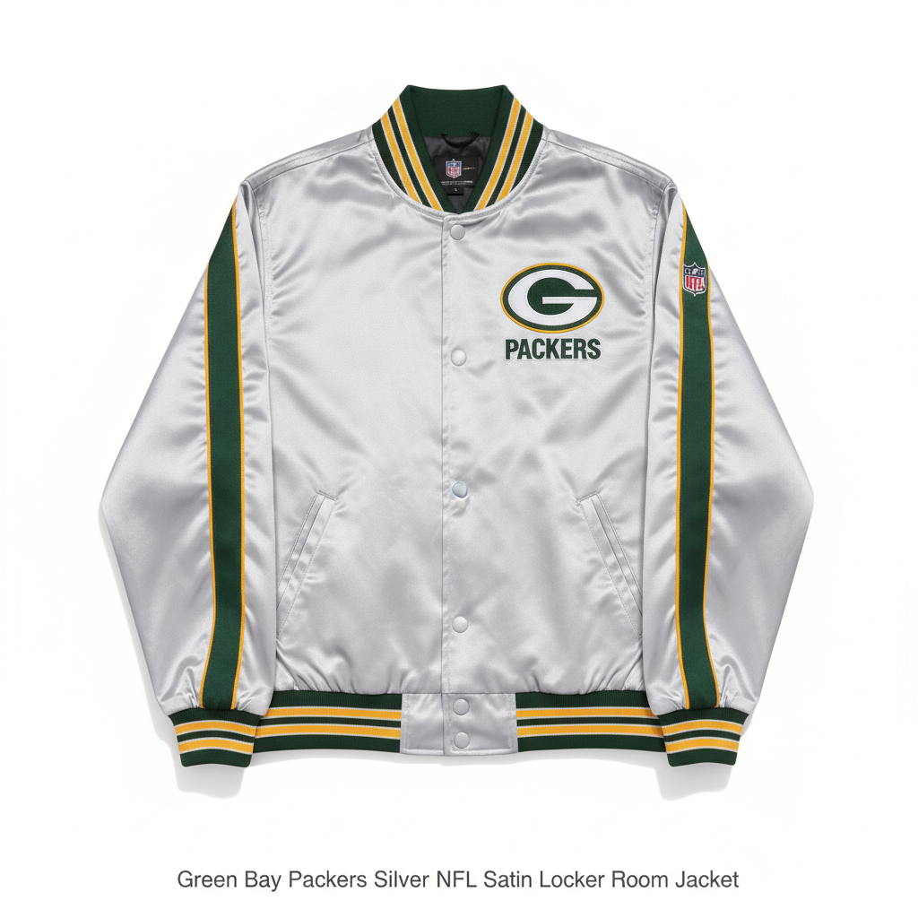 Green Bay Packers Silver NFL Satin Locker Room Jacket