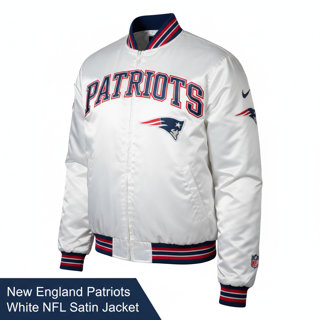New England Patriots White NFL Satin Jacket
