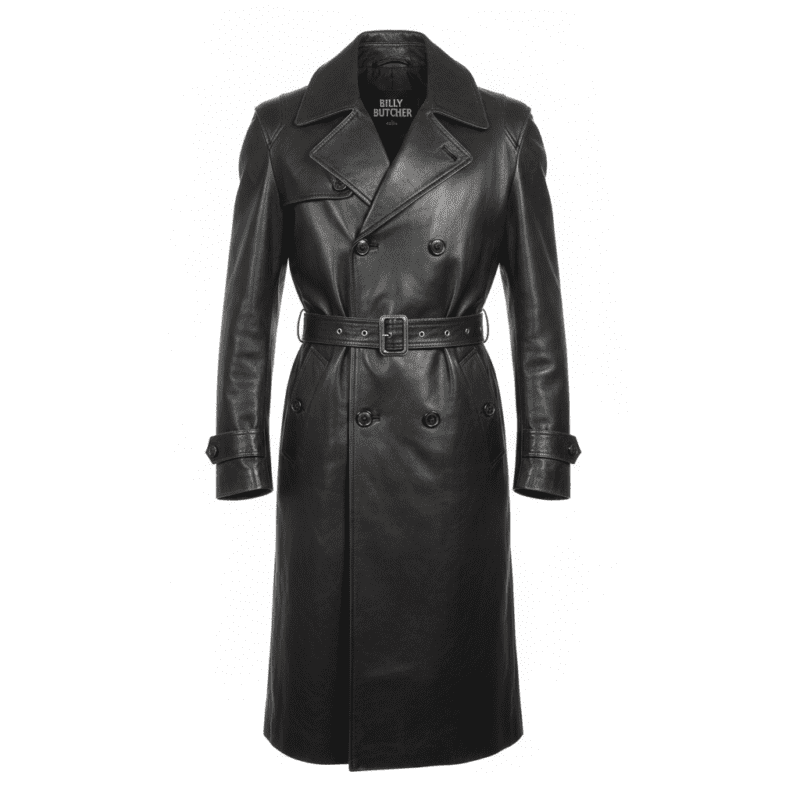 Billy Butcher Black Leather Trench Coat