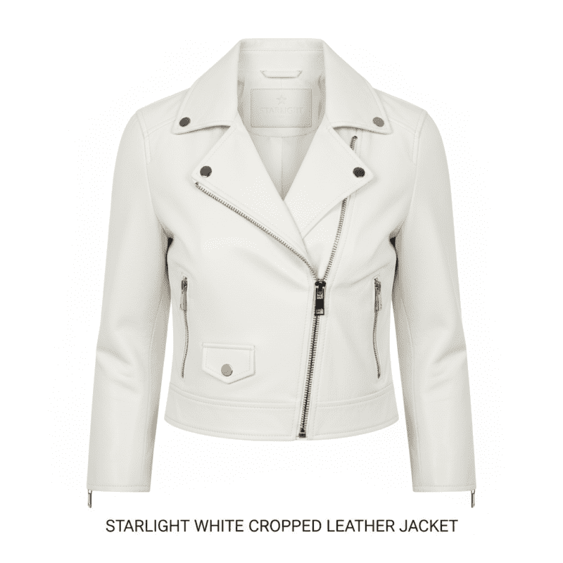 Starlight White Cropped Leather Jacket