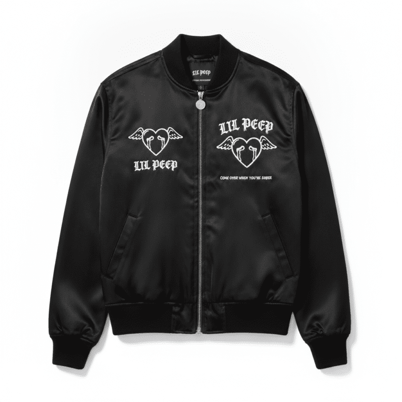 Lil Peep Black Bomber Jacket - Emo Rap Fashion