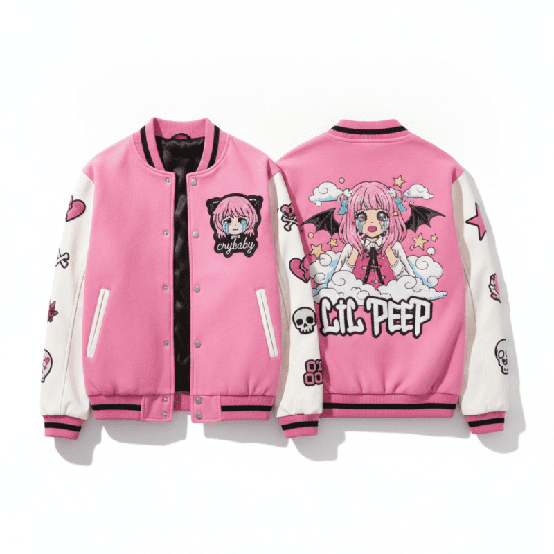 Lil Peep Pink Anime Varsity Jacket