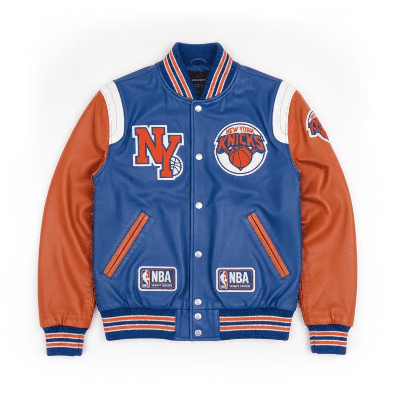 New York Knicks Leather Jacket – NBA Varsity Edition