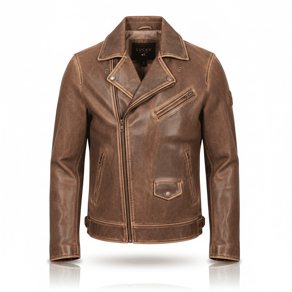 Lucky Brand Leather Jacket – Distressed Brown Biker Style